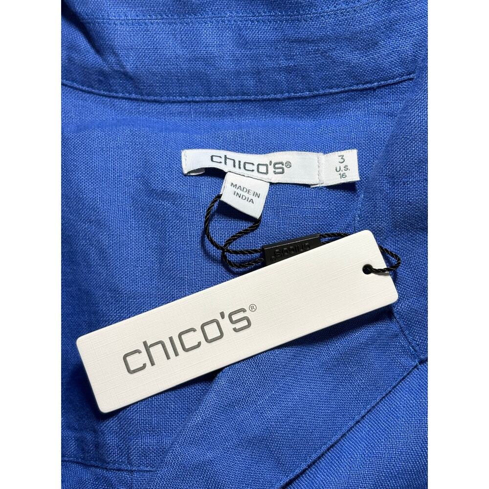 NWT Chico’s Bonnie 100% Linen Short Sleeve Knee Length Dress Women's 16 Blue - Picture 8 of 10